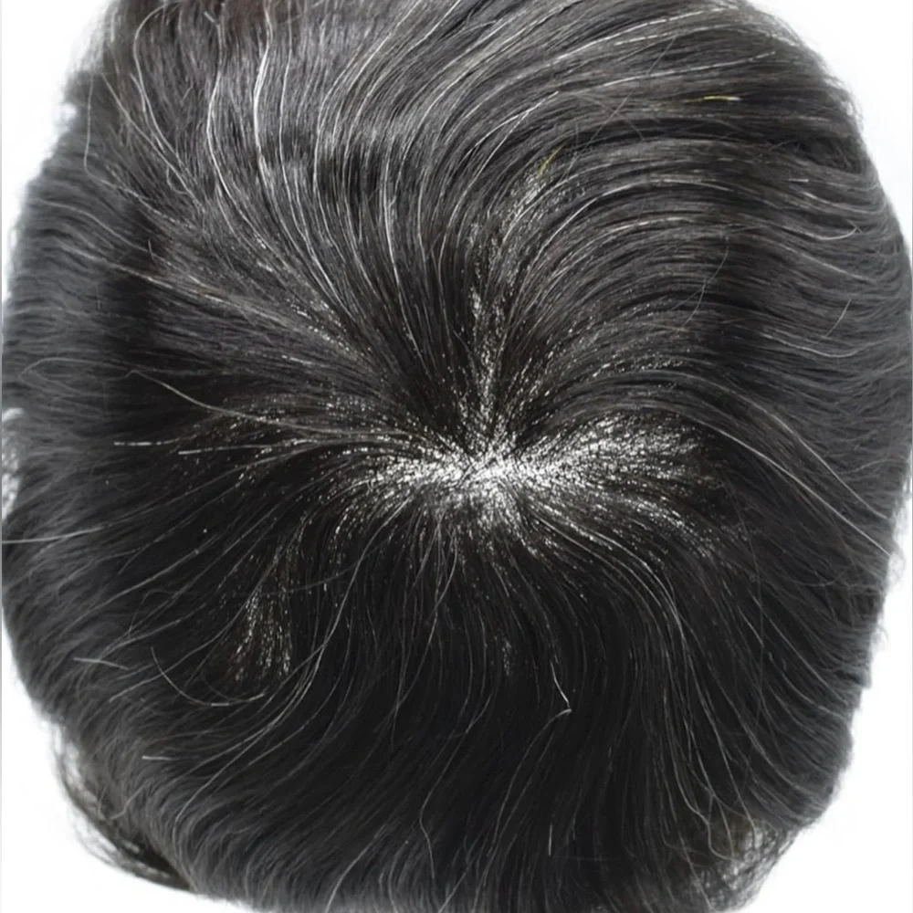 HUMAN HAIR Men’s Hairpiece Breathable Off Black 10% gray hair 100% density